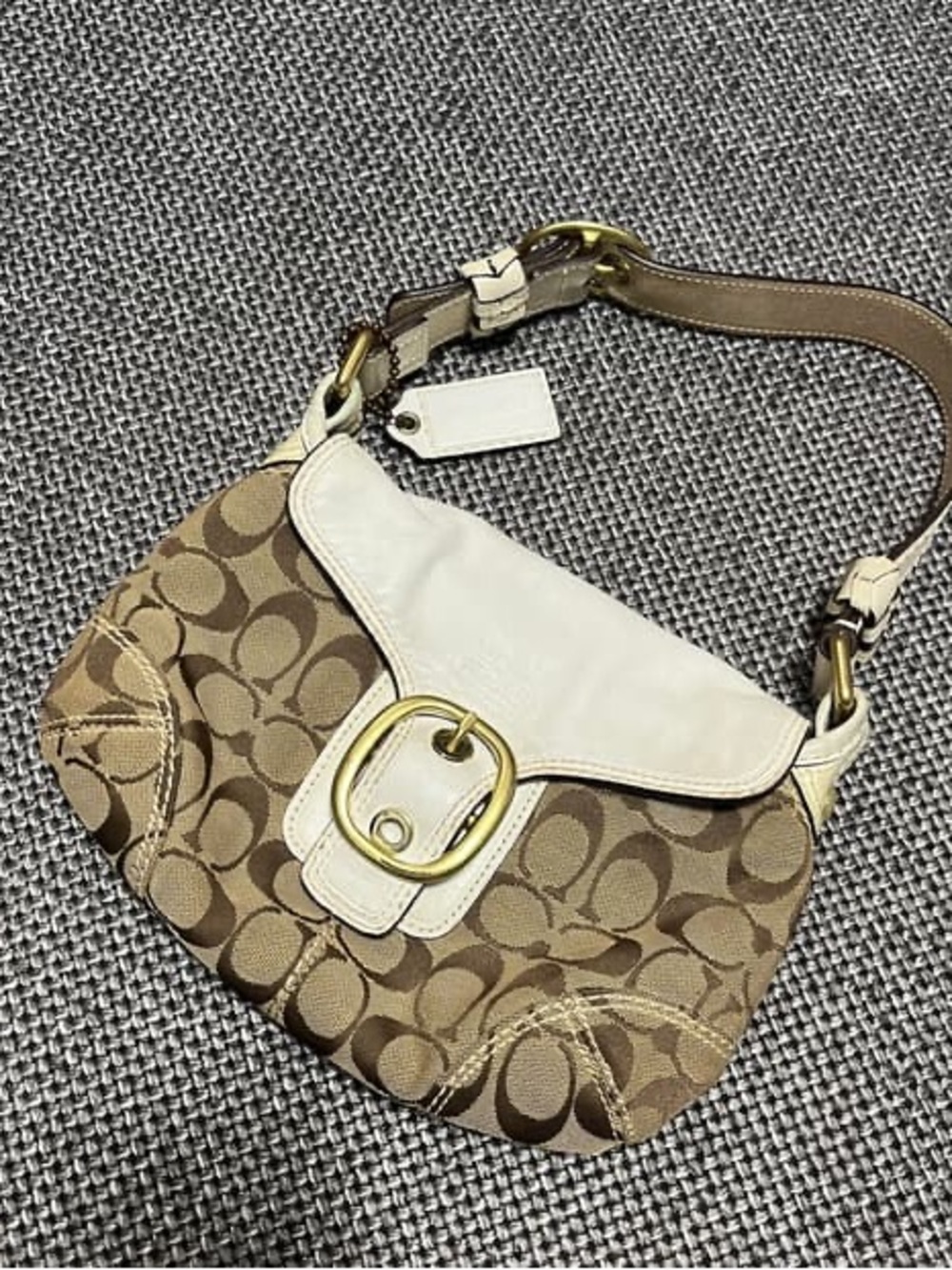 Coach Signature Canvas Small Hobo Bag in Khaki/White rare soho bleeker